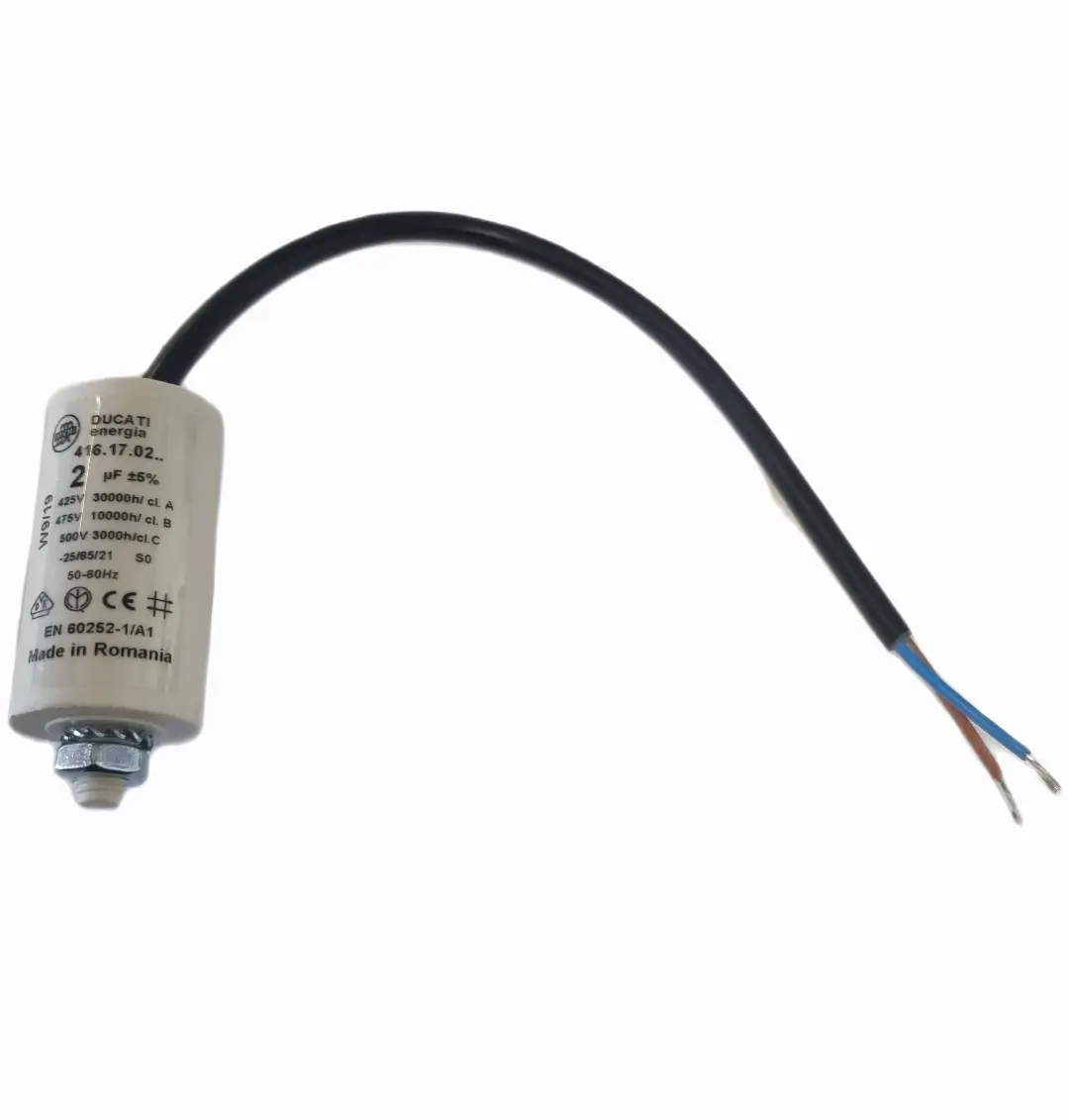 2uf Ducati Motor Run Capacitor 450v Twin Cable 416.17.02